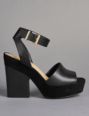 monogram casual style plain leather block heels