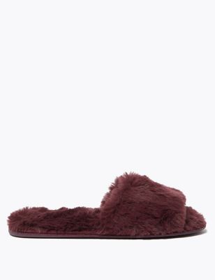fur open toe slippers