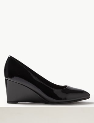 black wedge court shoes