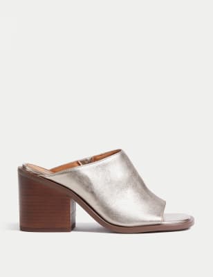 Block heel open toe mules sale