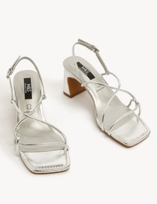 M&S Womens Leather Strappy Statement Sandals - 3 - Silver, Silver,Cerise,Black,Ivory