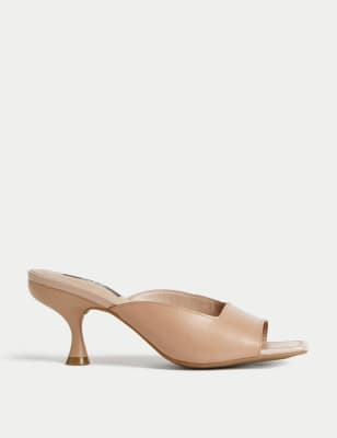 Wide Fit Leather Kitten Heel Mules