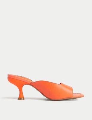 

Womens M&S Collection Wide Fit Leather Kitten Heel Mules - Tangerine, Tangerine