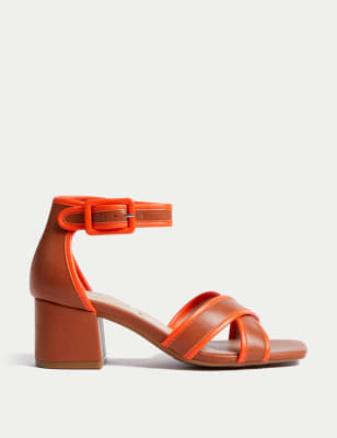 Wide Fit Ankle Strap Block Heel Sandals - JE