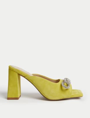 

Womens M&S Collection Mules aus Wildleder mit Blockabsatz und Glitzereffekt - Lime, Lime