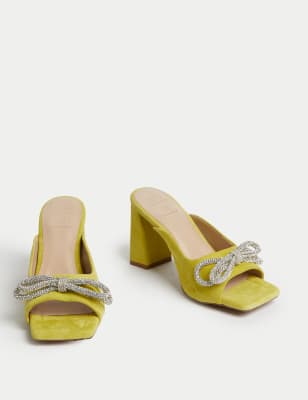 Suede Sparkle Block Heel Mules