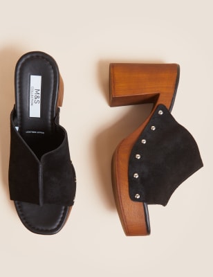

M&S Collection Zuecos de ante con tachuelas y puntera abiertaWomens - Black, Black