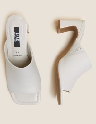 

Womens M&S Collection Leather Open Toe Heeled Mules - Ivory, Ivory