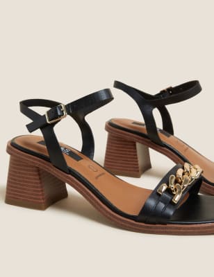 

Womens M&S Collection Leather Ankle Strap Block Heel Sandals - Black, Black