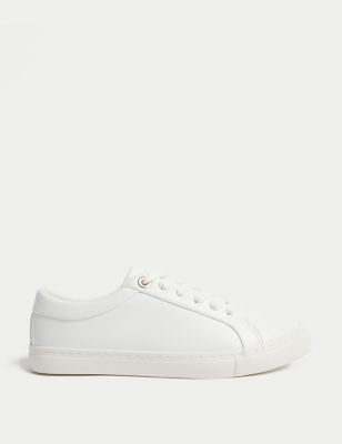 M&S Womens Lace Up Trainers - 3.5 - White, White,Gunmetal
