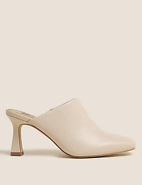 Leather Square Toe Mule Court Shoes