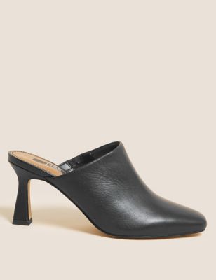 

Womens M&S Collection Leather Square Toe Mule Court Shoes - Black, Black