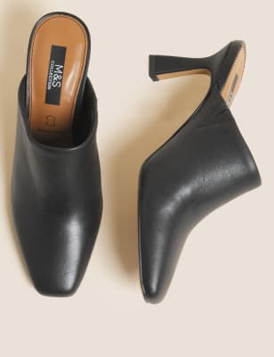 

Womens M&S Collection Leather Square Toe Mule Court Shoes - Black, Black