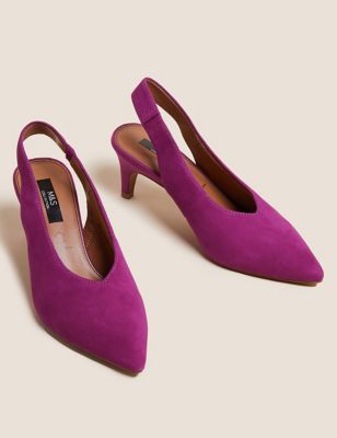 M&S Womens Suede Kitten Heel Slingback Shoes
