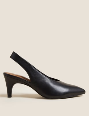 

Womens M&S Collection Leather Kitten Heel Pointed Slingback Shoes - Black, Black