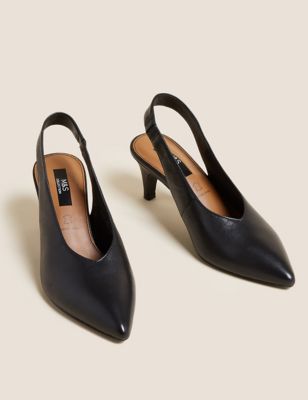 M&S Womens Leather Kitten Heel Pointed Slingback Shoes
