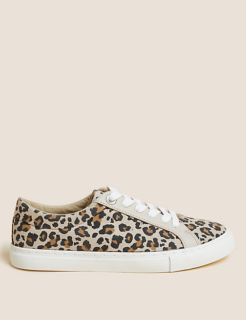 Marks And Spencer Womens M&S Collection Lace Up Leopard Print Trainers - Brown Mix