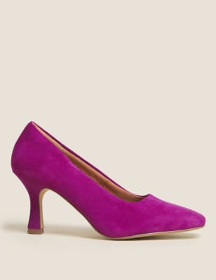 

Womens M&S Collection Suede Square Toe Court Shoes - Magenta, Magenta