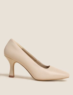 Leather Square Toe Court Shoes