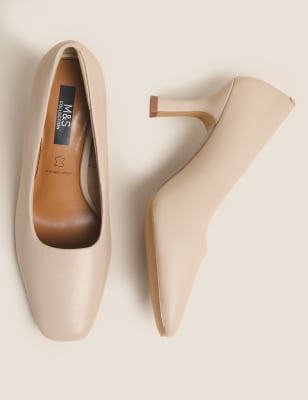 

Womens M&S Collection Leather Square Toe Court Shoes - Porcelain, Porcelain