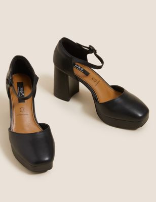 M&S Womens Leather Platform Square Toe Heels