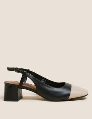 

Womens M&S Collection Leather Block Heel Slingback Shoes - Black Mix, Black Mix