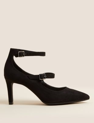 Womens M&S Collection Strappy Stiletto Heel Pointed Court Shoes - Black, Black