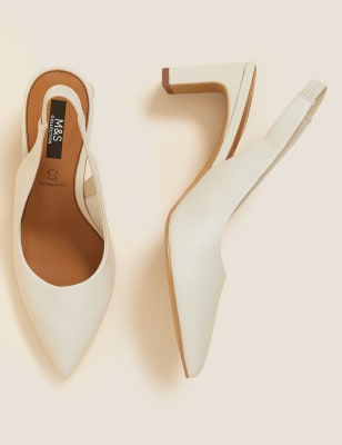 

Womens M&S Collection Fersenriemenschuhe aus Leder mit Blockabsatz und zulaufender Spitze - Vanilla, Vanilla
