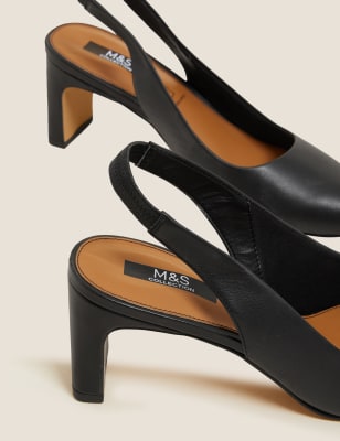 

Womens M&S Collection Fersenriemenschuhe aus Leder mit Blockabsatz und zulaufender Spitze - Black, Black