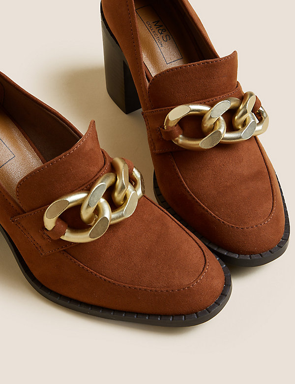 Chain Detail Block Heel Loafers