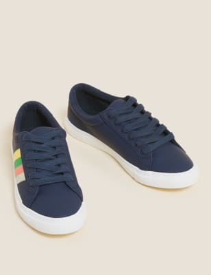 M&S Womens Lace Up Ribbon Detail Trainer - 5.5 - Navy, Navy,Silver