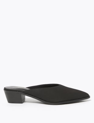 Pointed block heel clearance mules