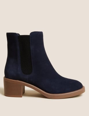 Suede Chelsea Block Heel Ankle Boots