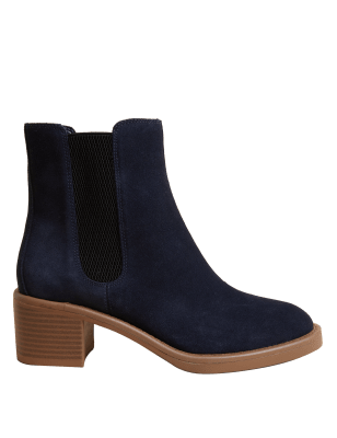

Womens M&S Collection Chelsea-Stiefeletten aus Wildleder mit Blockabsatz - Navy, Navy