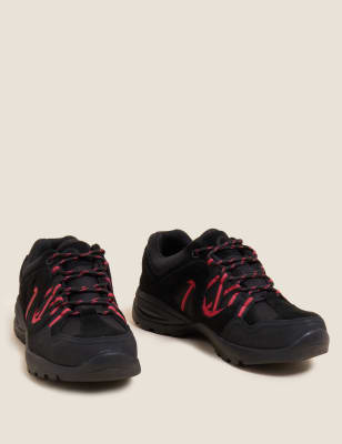 M&S Goodmove Womens Suede Water Resistant Lace Up Walking Shoes - 3.5 - Black, Black,Tan