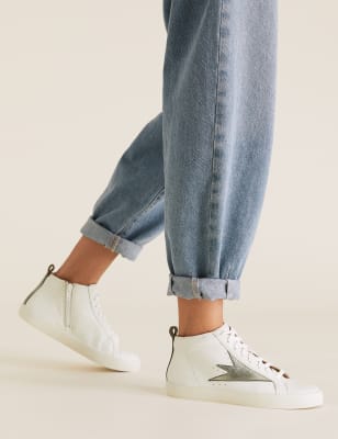 leather high top trainers womens