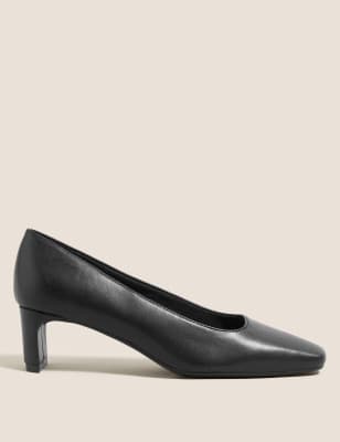 

M&S Collection Zapatos de salón con puntera cuadrada y tacón kittenWomens - Black, Black