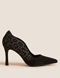 Suede Leopard Print Pointed Court Shoes