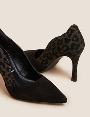 

M&S Collection Zapatos de salón de ante con puntera de pico y estampado de leopardoWomens - Khaki Mix, Khaki Mix