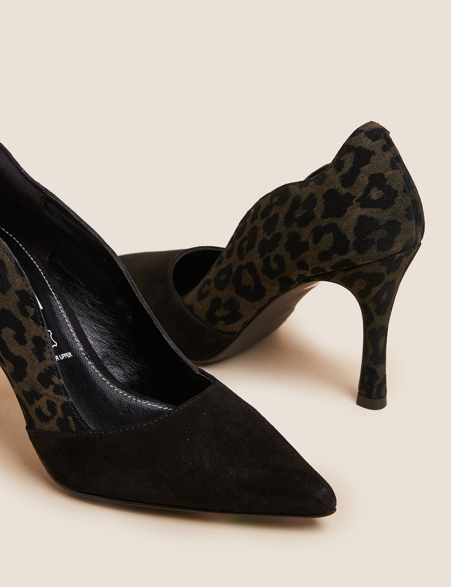 Suede Leopard Print Pointed Court Shoes