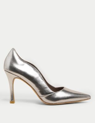 Marks And Spencer Womens M&S Collection Leather Stiletto Heel Pointed Court Shoes - Gunmetal
