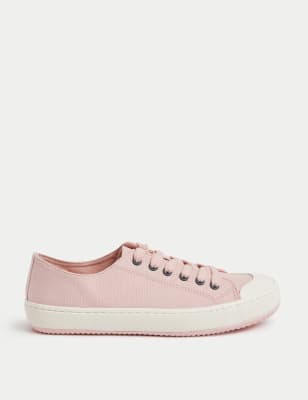 

M&S Collection Zapatillas deportivas de lona estampadas de rayas con cordonesWomens - Pink, Pink