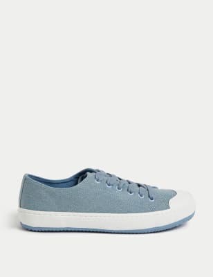 

M&S Collection Zapatillas deportivas de lona estampadas de rayas con cordonesWomens - Blue, Blue