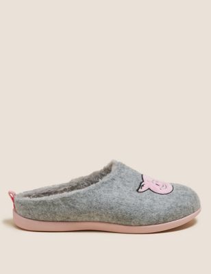 Marks And Spencer Womens M&S Collection Percy Pig Mule Slippers - Dark Grey, Dark Grey