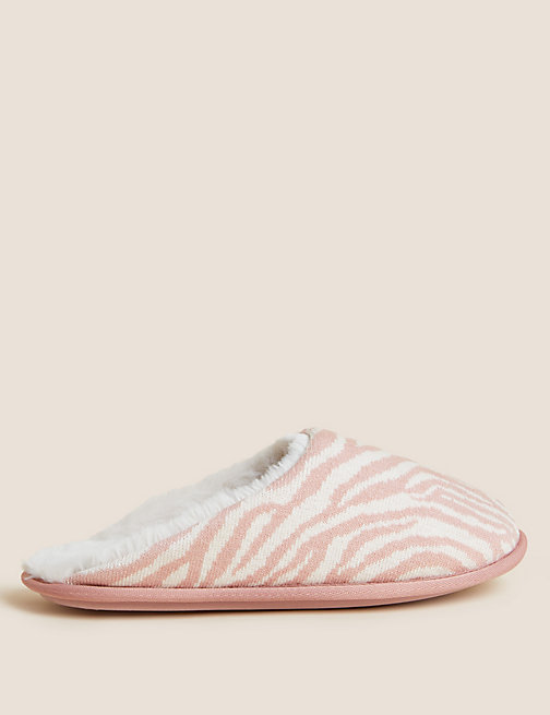 Marks And Spencer Womens M&S Collection Leopard Print Faux Fur Lined Mule Slippers - Pink Mix