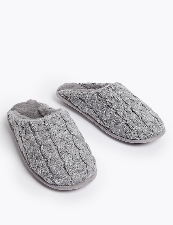 Cable Knit Mule Slippers - FI