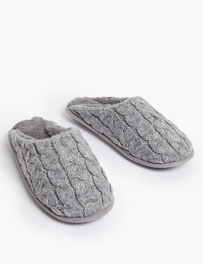 Cable Knit Mule Slippers