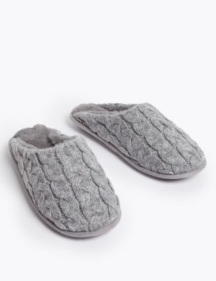 M&S Womens Cable Knit Mule Slippers