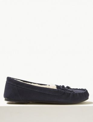

Womens M&S Collection Suede Moccasin Slippers with Freshfeet™ - Navy, Navy