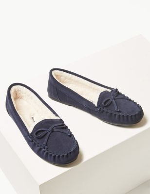 M&S Womens Suede Moccasin Slippers with Freshfeet 